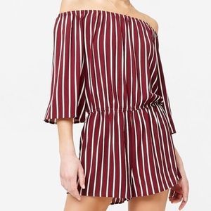 🦋Forever 21 Red Striped Off-The-Shoulder Romper🦋